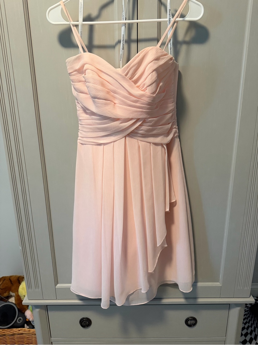 David's Bridal Blush Pink Chiffon Spaghetti-Strap Mini Dress